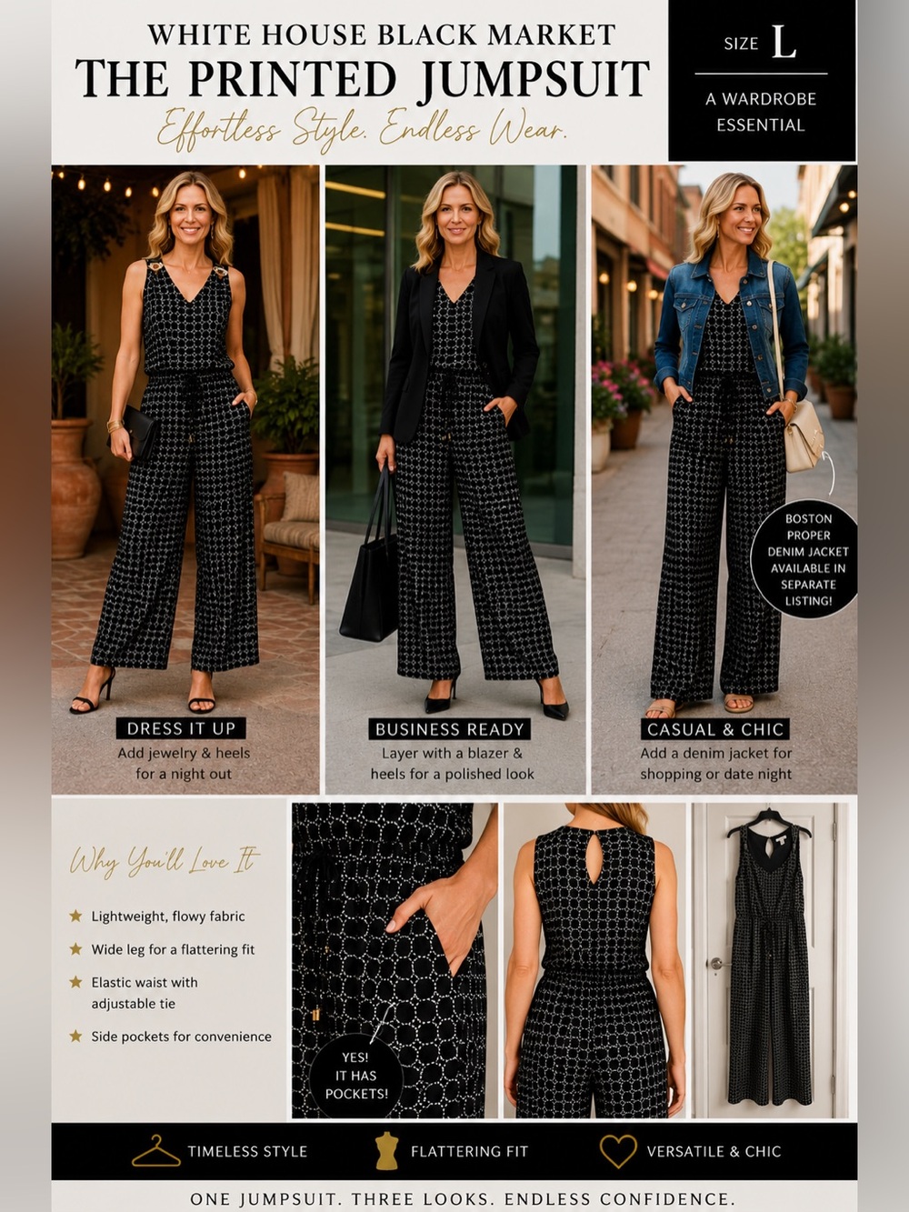 White House Black Market Sleeveless Black & White Geometric Jumpsuit - Large